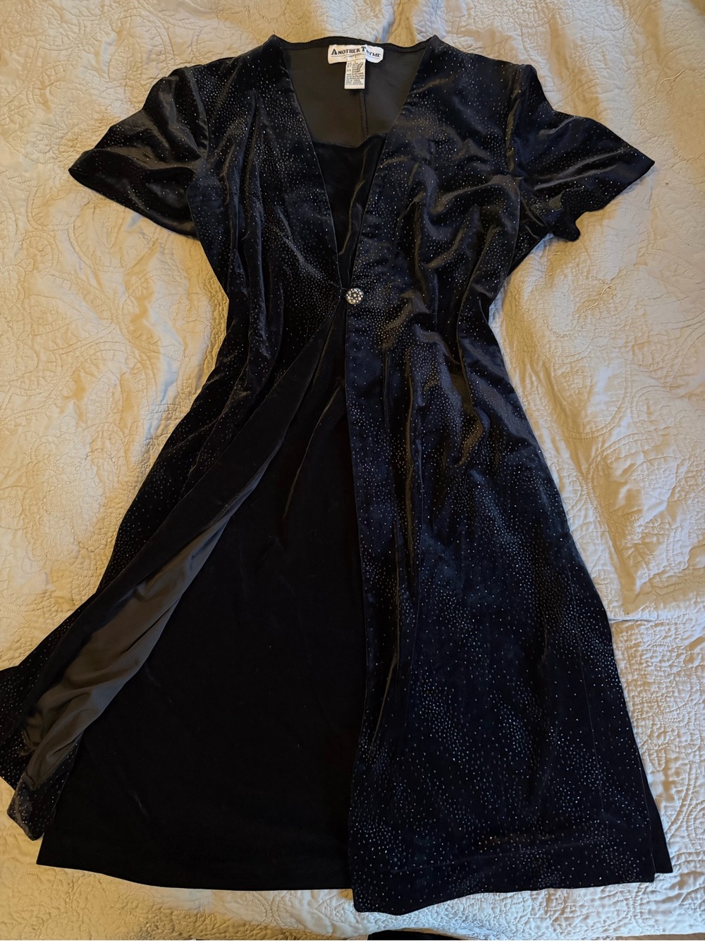 Vintage Another Thyme Black Sparkle Velvet Short-Sleeve dress with attached coat